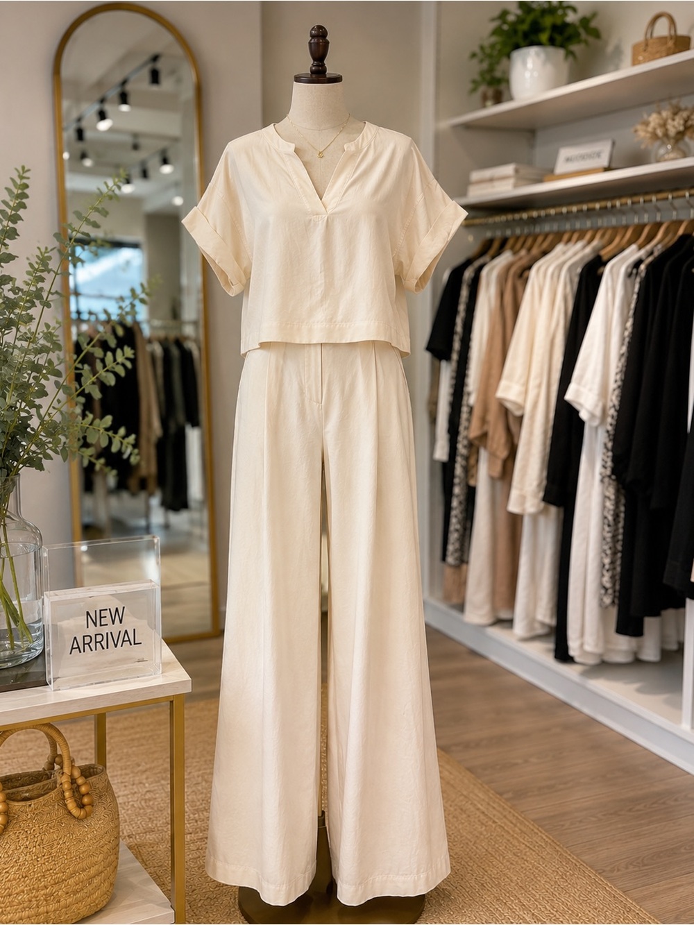 Worthington Cream Wide-Leg Two-piece /set